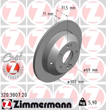 Zimmermann Brake Disc for HYUNDAI SANTA FÉ III (DM) rear