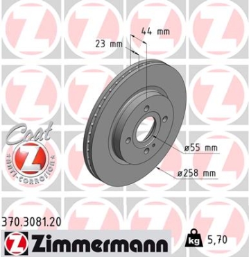 Zimmermann Brake Disc for MAZDA 2 (DE_, DH_3) front