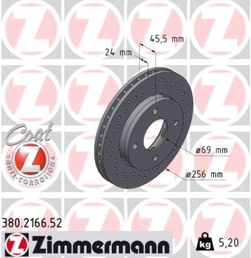 Zimmermann Sport Brake Disc for MITSUBISHI COLT VI (Z3_A, Z2_A) front