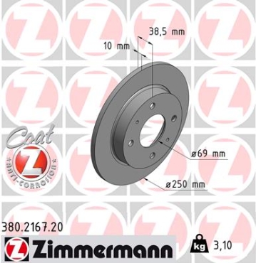 Zimmermann Brake Disc for MITSUBISHI COLT VI (Z3_A, Z2_A) rear