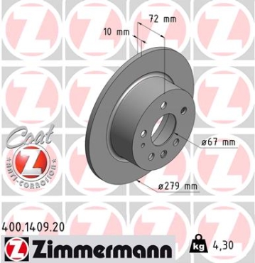 Zimmermann Brake Disc for MERCEDES-BENZ S-KLASSE (W126) rear
