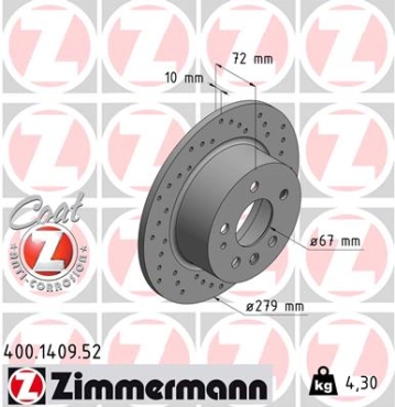 Zimmermann Sportbremsscheibe Sport Z für MERCEDES-BENZ SL Coupe (C107) hinten