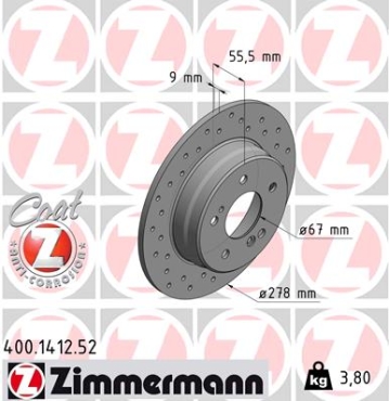 Zimmermann Sport Brake Disc for MERCEDES-BENZ KOMBI T-Model (S124) rear