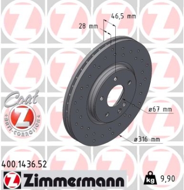 Zimmermann Sportbremsscheibe Sport Z für MERCEDES-BENZ E-KLASSE T-Model (S210) vorne