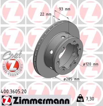 Zimmermann Brake Disc for MERCEDES-BENZ VARIO Kasten/Kombi rear