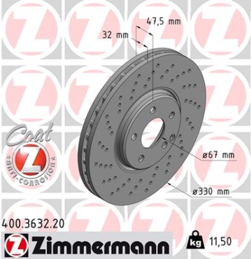 Zimmermann Bremsscheibe für MERCEDES-BENZ S-KLASSE (W220) vorne