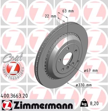 Zimmermann Bremsscheibe für MERCEDES-BENZ R-KLASSE (W251, V251) hinten