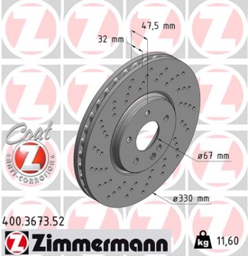 Zimmermann Sport Brake Disc for CHRYSLER CROSSFIRE Roadster front