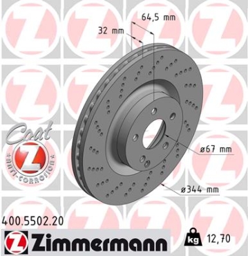 Zimmermann Bremsscheibe für MERCEDES-BENZ E-KLASSE Cabriolet (A207) vorne
