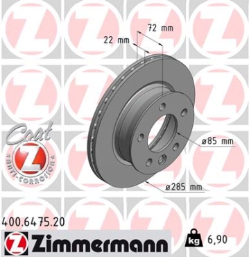 Zimmermann Brake Disc for MERCEDES-BENZ SPRINTER 4-t Bus (904) front