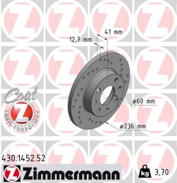 Zimmermann Sport Brake Disc for OPEL KADETT E CC (T85) front