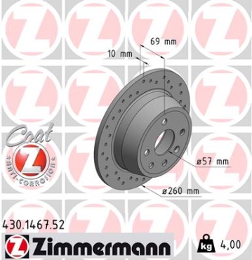 Zimmermann Sport Brake Disc for OPEL ASTRA F CC (T92) rear