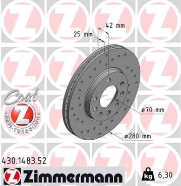 Zimmermann Sport Brake Disc for OPEL ZAFIRA A Großraumlimousine (T98) front