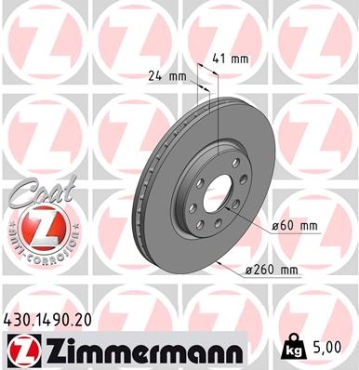 Zimmermann Brake Disc for OPEL CORSA C (X01) front