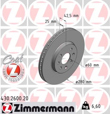 Zimmermann Brake Disc for OPEL MERIVA A Großraumlimousine (X03) front