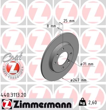 Zimmermann Brake Disc for PEUGEOT 206 SW (2E/K) rear