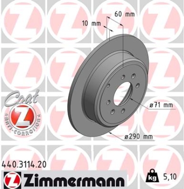 Zimmermann Brake Disc for PEUGEOT 406 Break (8E/F) rear