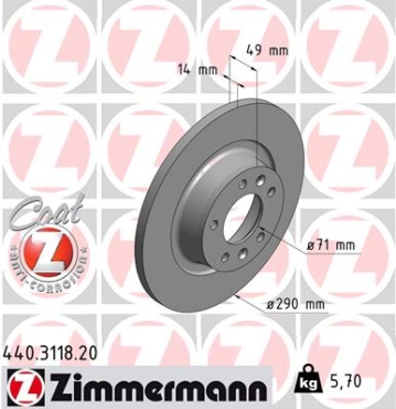 Zimmermann Brake Disc for PEUGEOT EXPERT Kasten (VF3A_, VF3U_, VF3X_) rear
