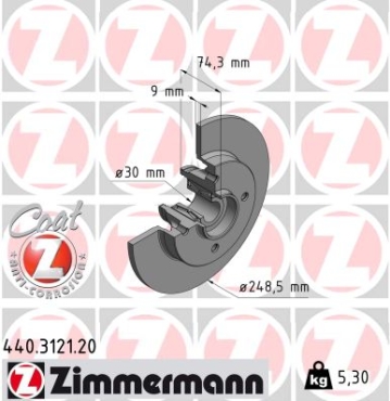 Zimmermann Brake Disc for PEUGEOT 308 I (4A_, 4C_) rear