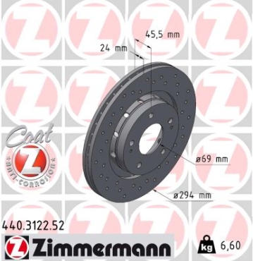 Zimmermann Sport Brake Disc for MITSUBISHI OUTLANDER I (CU_W) front