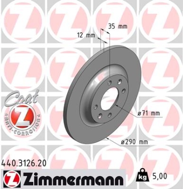 Zimmermann Brake Disc for PEUGEOT 308 (4A_, 4C_) rear