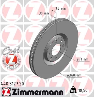 Zimmermann Brake Disc for PEUGEOT 308 (4A_, 4C_) front