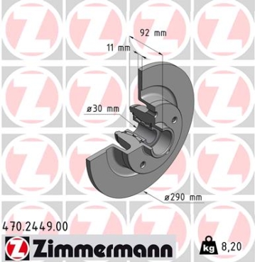 Zimmermann Brake Disc for RENAULT SCÉNIC III (JZ0/1_) rear