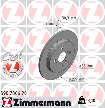 Zimmermann Brake Disc for TOYOTA IQ (_J1_) rear