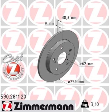Zimmermann Brake Disc for TOYOTA AURIS (_E15_) rear