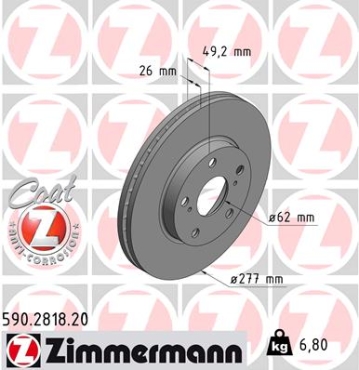 Zimmermann Bremsscheibe für TOYOTA COROLLA Stufenheck (_E18_, ZRE1_) vorne