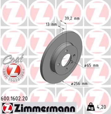 Zimmermann Bremsscheibe für VW CADDY II Kasten (9K9A) vorne