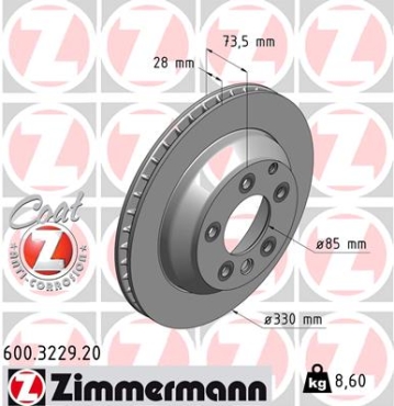 Zimmermann Brake Disc for AUDI Q7 (4LB) rear