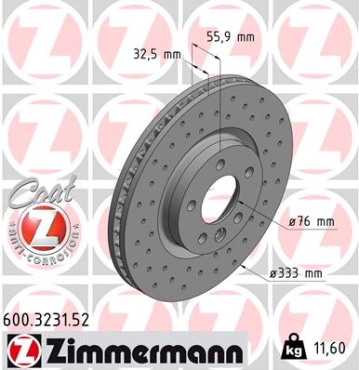 Zimmermann Sport Brake Disc for VW TRANSPORTER T5 Kasten (7HA, 7HH, 7EA, 7EH) front