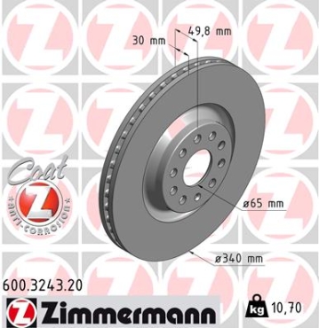 Zimmermann Brake Disc for AUDI A3 (8V1, 8VK) front