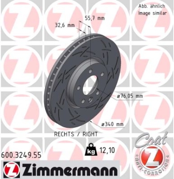 Zimmermann Sportbremsscheibe Black Z für VW TRANSPORTER T5 Pritsche/Fahrgestell (7JD, 7JE, 7JL, 7JY, 7JZ vorne rechts