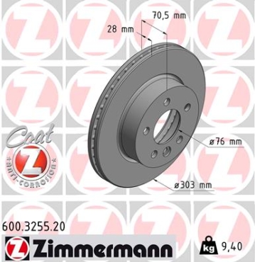 Zimmermann Brake Disc for VW CRAFTER Kasten (SY_, SX_) front