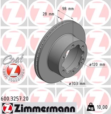 Zimmermann Brake Disc for MAN TGE Pritsche/Fahrgestell (UZ_) rear