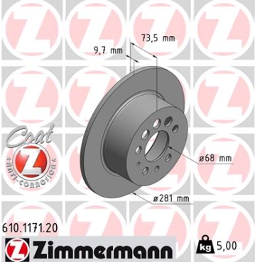 Zimmermann Brake Disc for VOLVO 240 Kombi (P245) rear