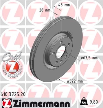 Zimmermann Brake Disc for VOLVO V60 II (225) front