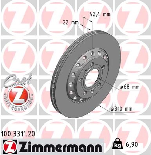Zimmermann Bremsscheibe für VW PHAETON (3D1, 3D2, 3D3, 3D4, 3D6, 3D7, 3D8, 3D9) hinten