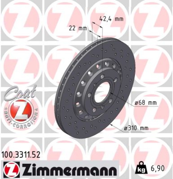 Zimmermann Sport Brake Disc for VW PHAETON (3D1, 3D2, 3D3, 3D4, 3D6, 3D7, 3D8, 3D9) rear