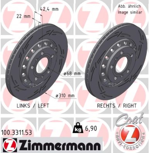 Zimmermann Sport Brake Disc for VW PHAETON (3D1, 3D2, 3D3, 3D4, 3D6, 3D7, 3D8, 3D9) rear