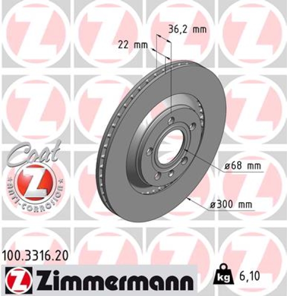 Zimmermann Brake Disc for AUDI A4 (8EC, B7) rear