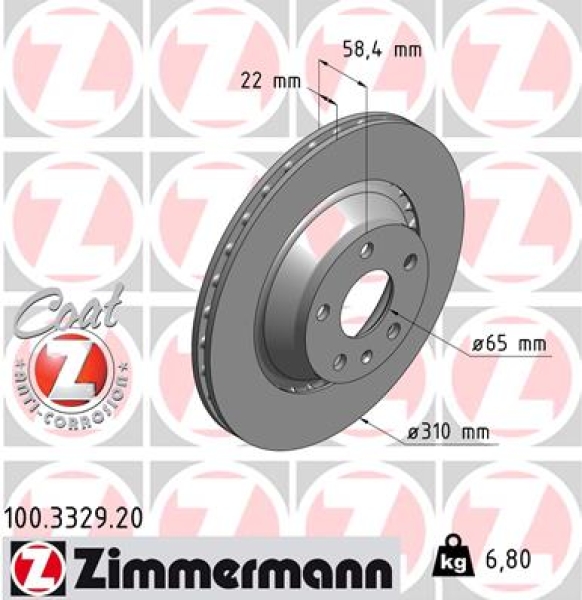 Zimmermann Brake Disc for AUDI TT (8J3) rear