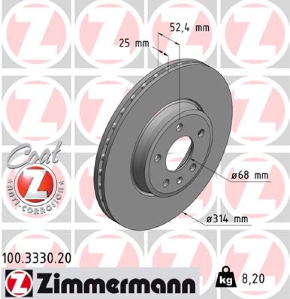 Zimmermann Brake Disc for AUDI A4 Avant (8K5, B8) front