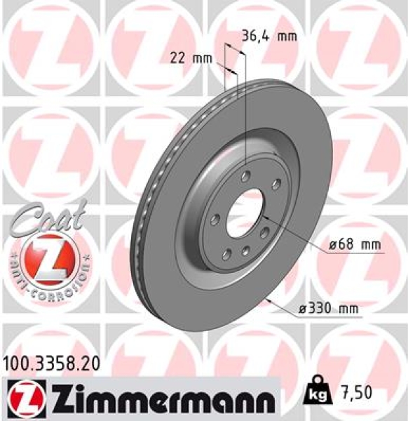 Zimmermann Bremsscheibe für AUDI A6 Avant (4G5, 4GD, C7) hinten