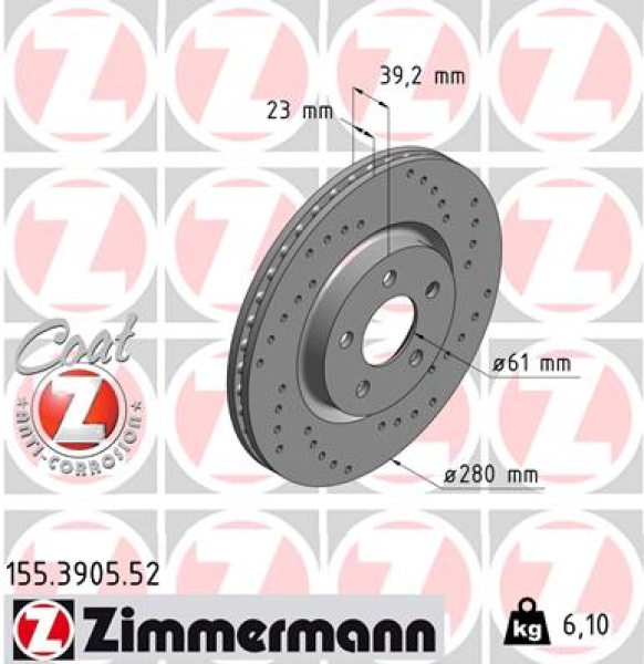 Zimmermann Sport Brake Disc for CHRYSLER PT CRUISER (PT_) front