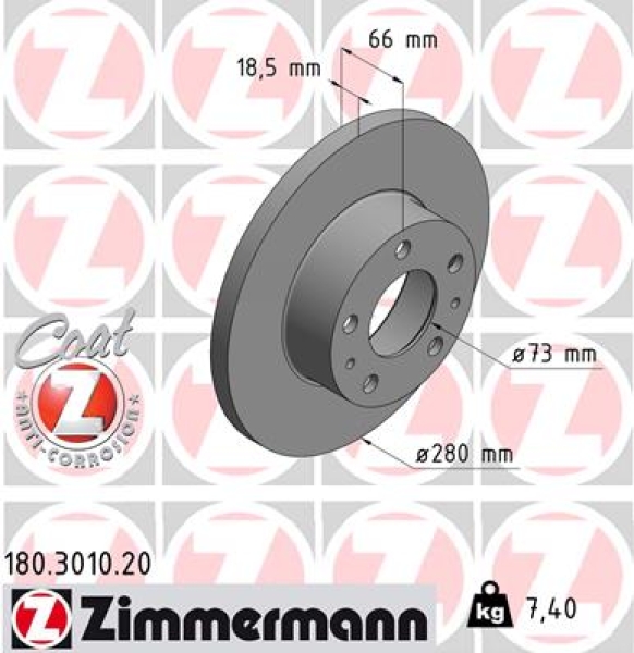 Zimmermann Brake Disc for PEUGEOT BOXER Kasten (230L) front