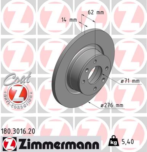 Zimmermann Brake Disc for CITROËN C5 I Break (DE_) rear