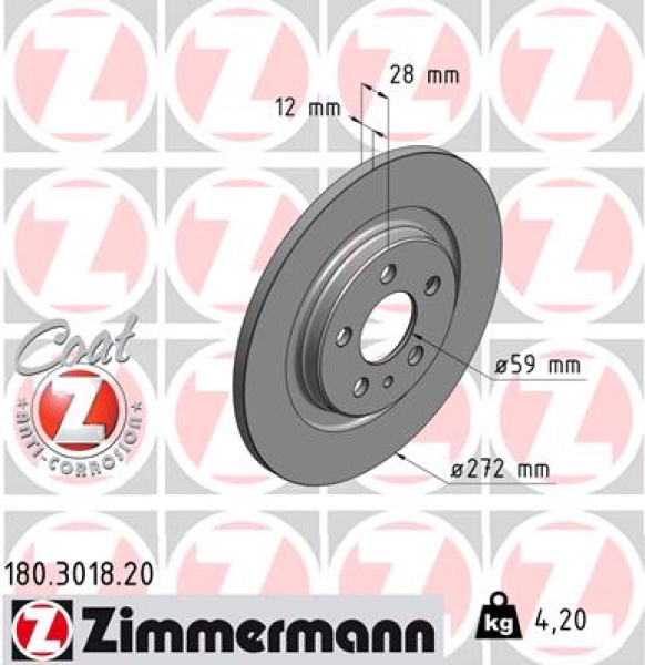 Zimmermann Brake Disc for CITROËN C8 (EA_, EB_) rear